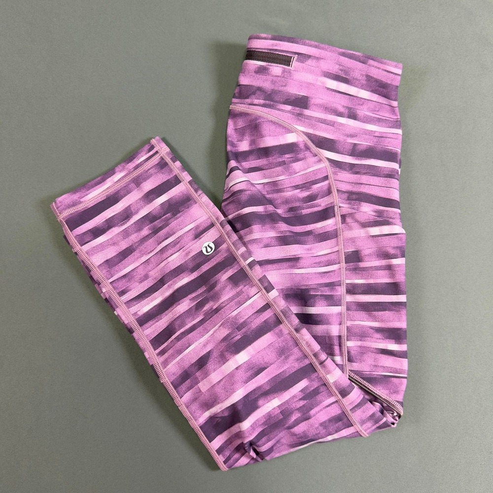 Lululemon Run Inspire Crop II Leggings Purple Stripe Womens Size 4